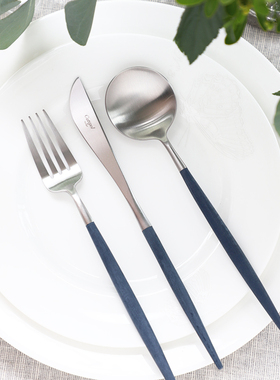 Cutipol餐具刀叉蓝银高端牛排家用甜品勺西餐具刀叉勺子筷子套装