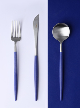 葡萄牙餐具刀叉Cutipol新品克莱因蓝西餐具刀叉套装家用甜品勺ins