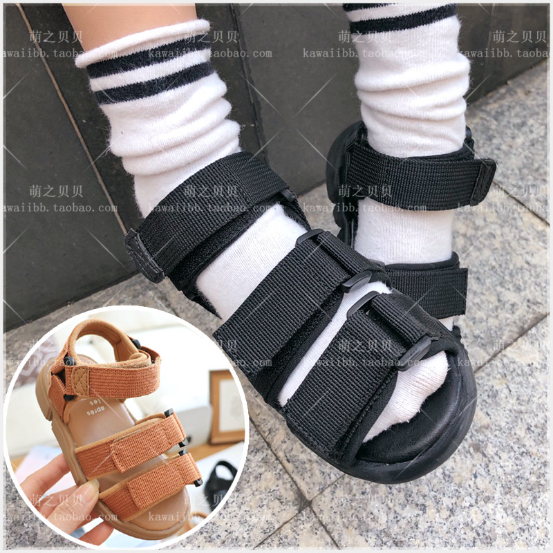 日本fo儿童沙滩鞋夏男童露趾凉鞋魔术贴可调节宝宝休闲鞋防滑软底