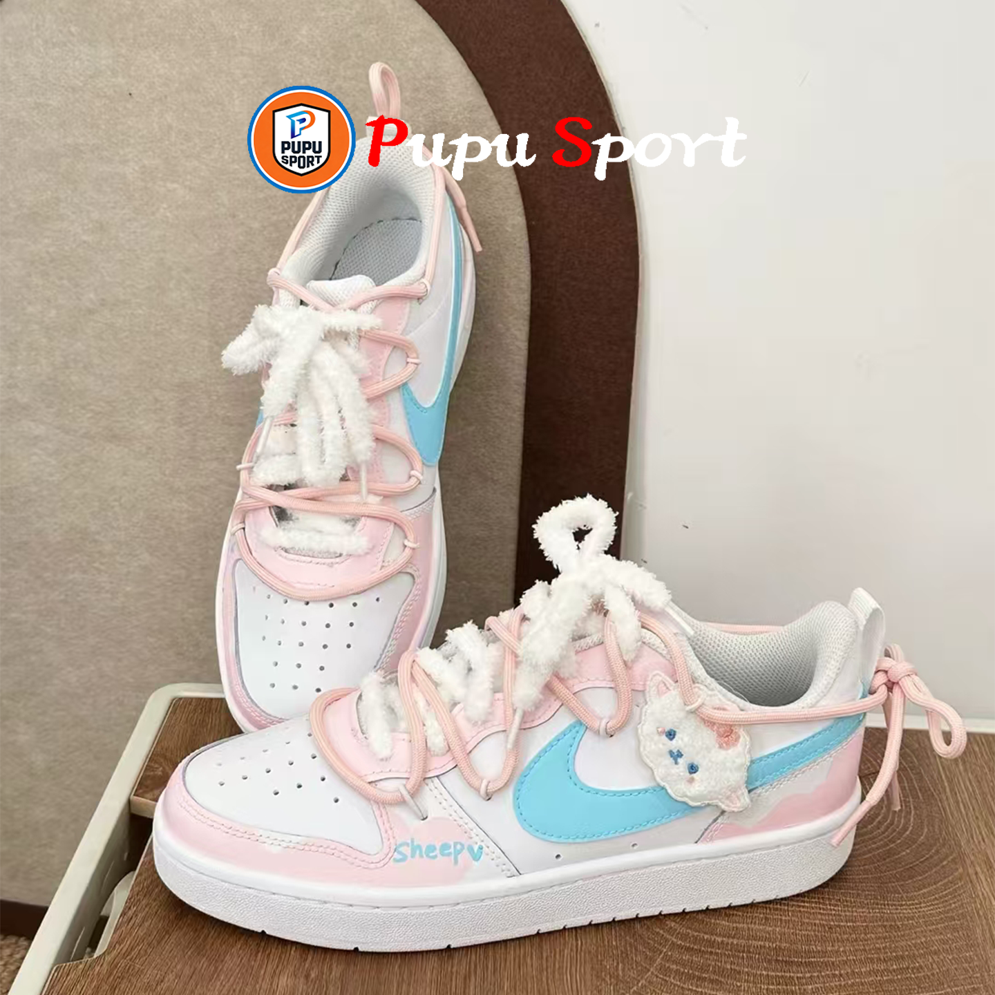 【定制球鞋】Nike Court Borough Low 小羊绵绵 粉色,运动鞋new,板鞋,淘宝优惠券,粉丝福利购,淘宝优惠卷