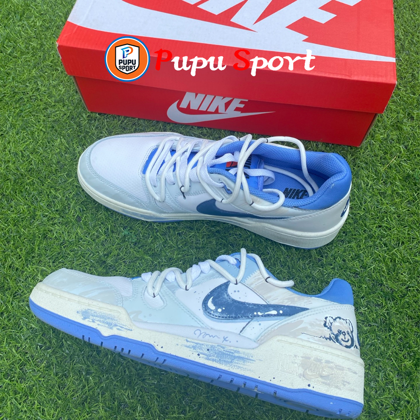 【定制球鞋】Nike Full Force 小熊骑士 做旧涂鸦 蓝白,运动鞋new,板鞋,淘宝优惠券,粉丝福利购,淘宝优惠卷