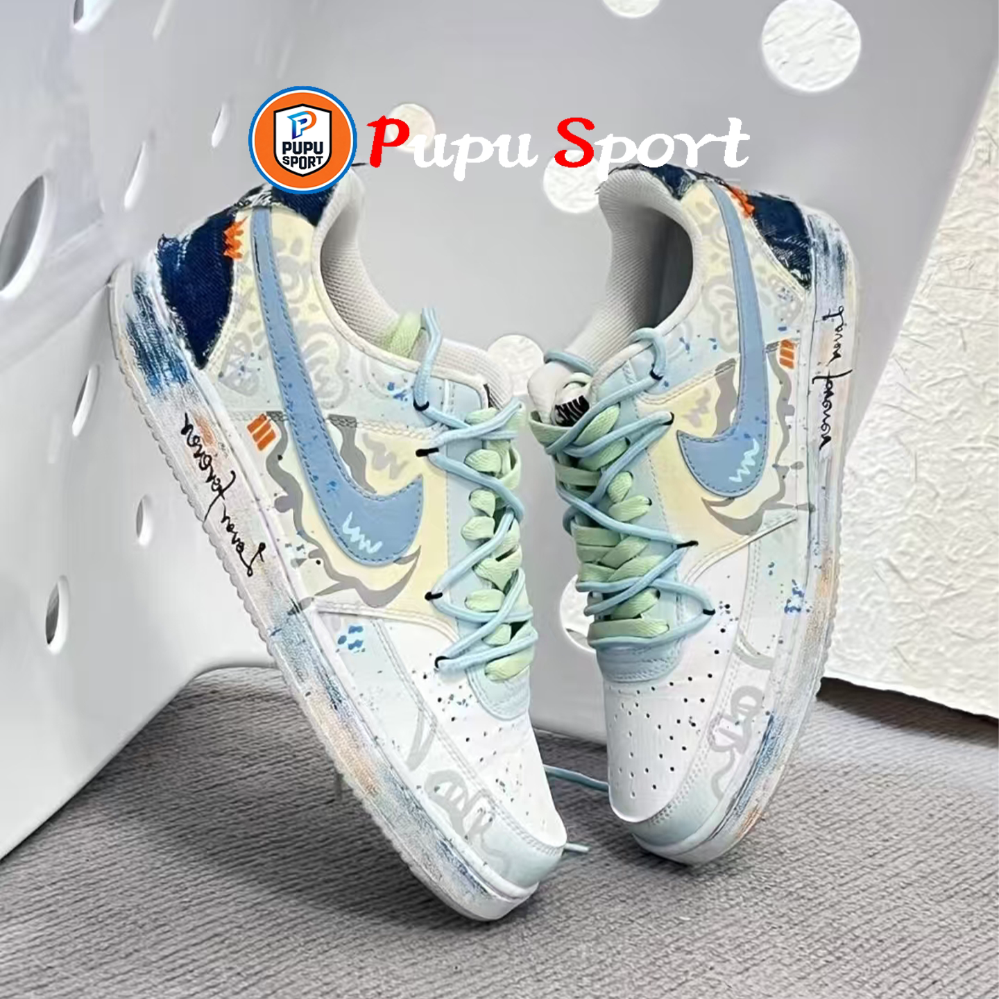 球鞋定制NIKE/耐克Court Vision1心动假日炫彩涂鸦渐变男女低板鞋