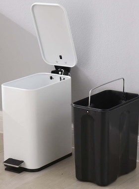 家用白色脚踏方形薄盖垃圾桶带盖厨房厕所纸篓夹缝静音缓降收纳桶