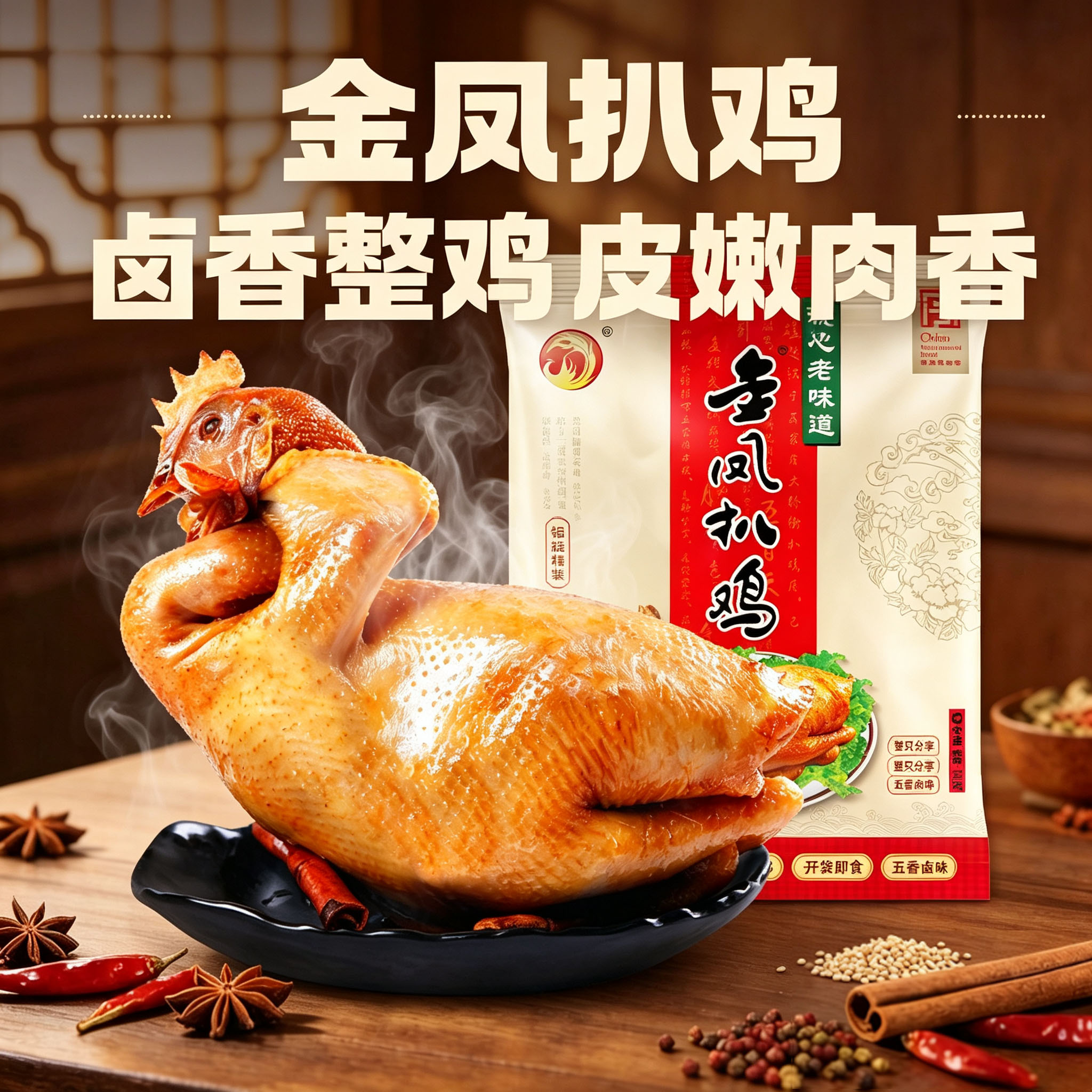 金凤扒鸡彩袋鸡700g包装图片