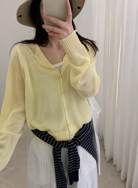 2026早春纯色简约简约百搭针织开衫天丝亚麻薄款上衣女