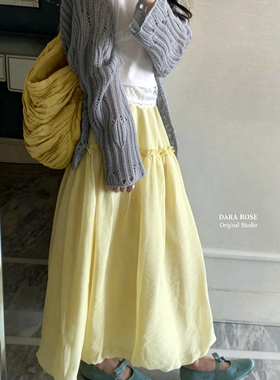 木耳边拼接高腰法式中长款花苞裙百搭半身裙