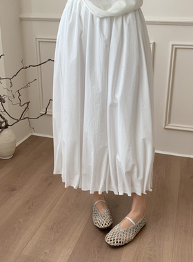 26年早春韩系设计感慵懒风半身长裙高腰褶皱花苞裙半身裙女