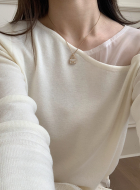 26年早春新款韩系气质百搭欧根纱拼接套头针织衫上衣女