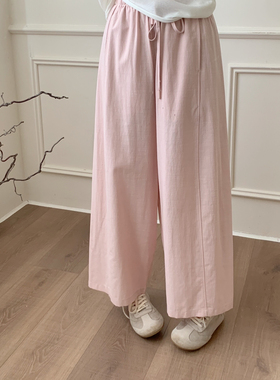 爆款回归26春韩系百搭宽松阔腿裤女 高腰抽绳九分慵懒垂感休闲裤