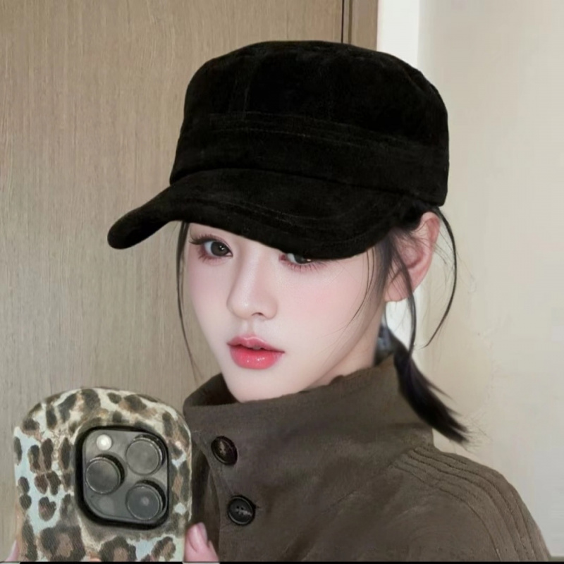新款复古麂皮绒平顶帽女时尚百搭画家帽男休闲显脸小高品质马术帽