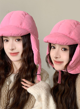 羽绒雷锋帽韩国冬季充绒轻盈保暖护耳飞行帽男女同款登山风雪帽
