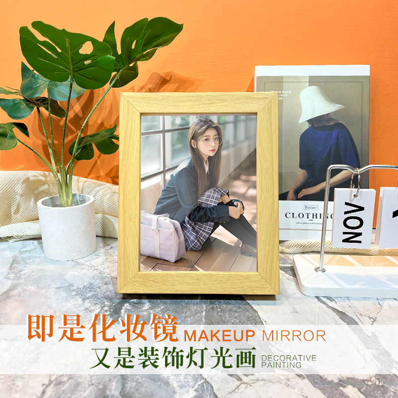 创意镜子灯光画来图定制开灯照片关灯镜面小夜灯动漫生日礼物相框