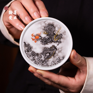 景德镇陶瓷仿古泥墨龙盖置单个复古杯垫壶盖垫家用茶道配件茶托