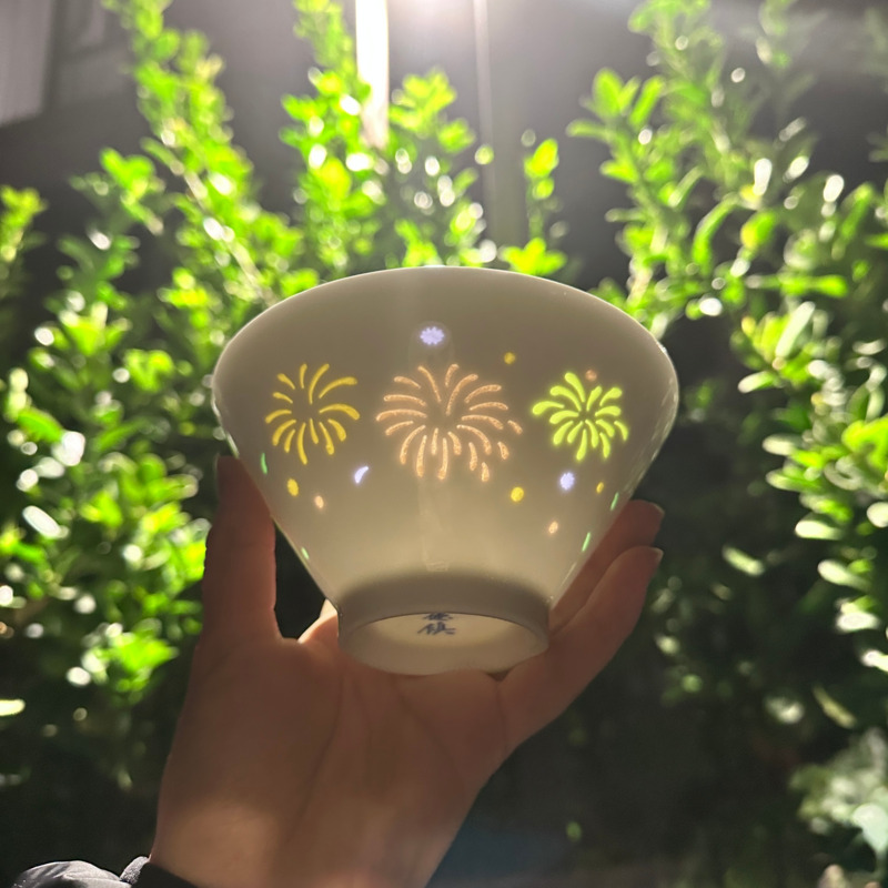 景德镇陶瓷新款高白泥玲珑七彩烟花斗笠碗高温釉下彩米饭碗防烫碗