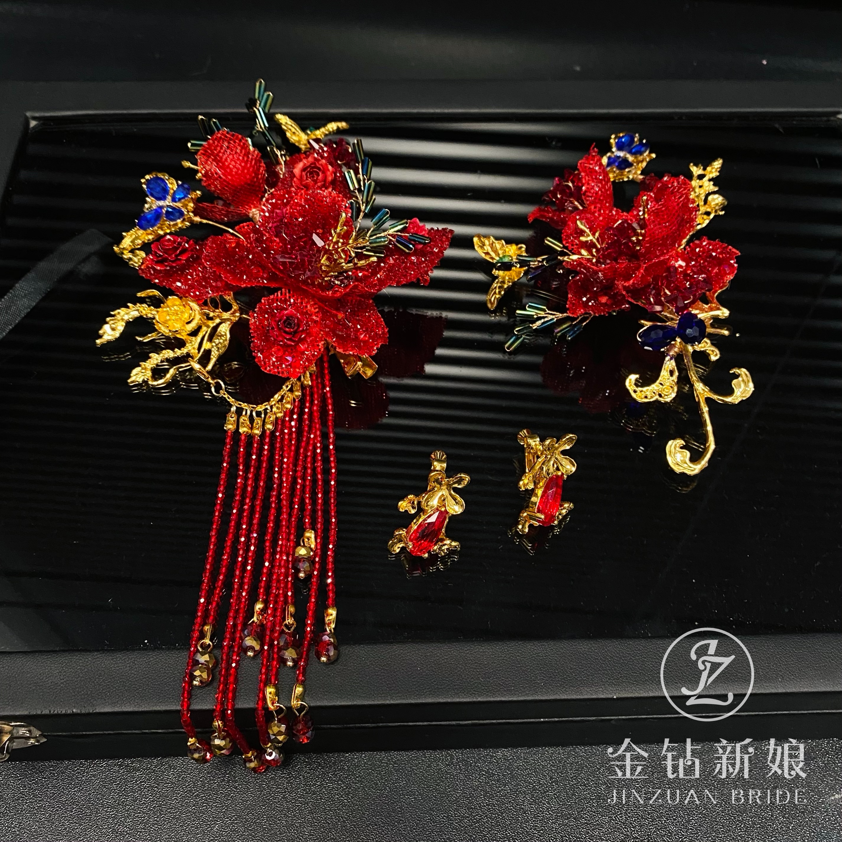 2026新款中式新娘头饰红金重工流苏套系秀禾服龙凤褂敬酒晚宴发饰