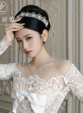 ETE新娘精致珍珠皇冠发箍白纱造型2025新款结婚订婚公主发冠配饰