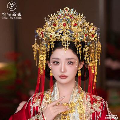 金色中式古风汉服凤冠霞帔发饰