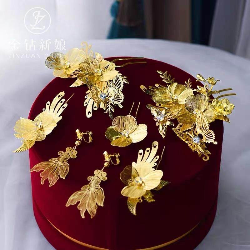金色新中式秀禾头饰新娘高级婚礼重工头饰简单大气超减龄2025新款