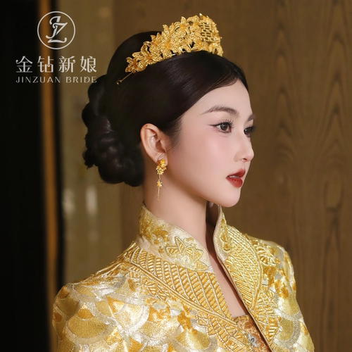 新娘金色秀禾凤冠中式国风发冠