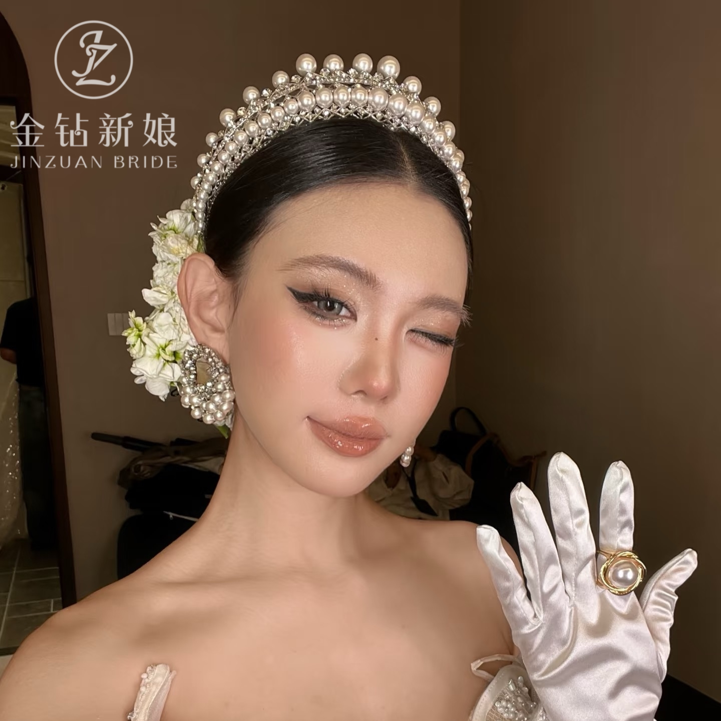 ETE金钻新娘珍珠王冠婚礼发饰