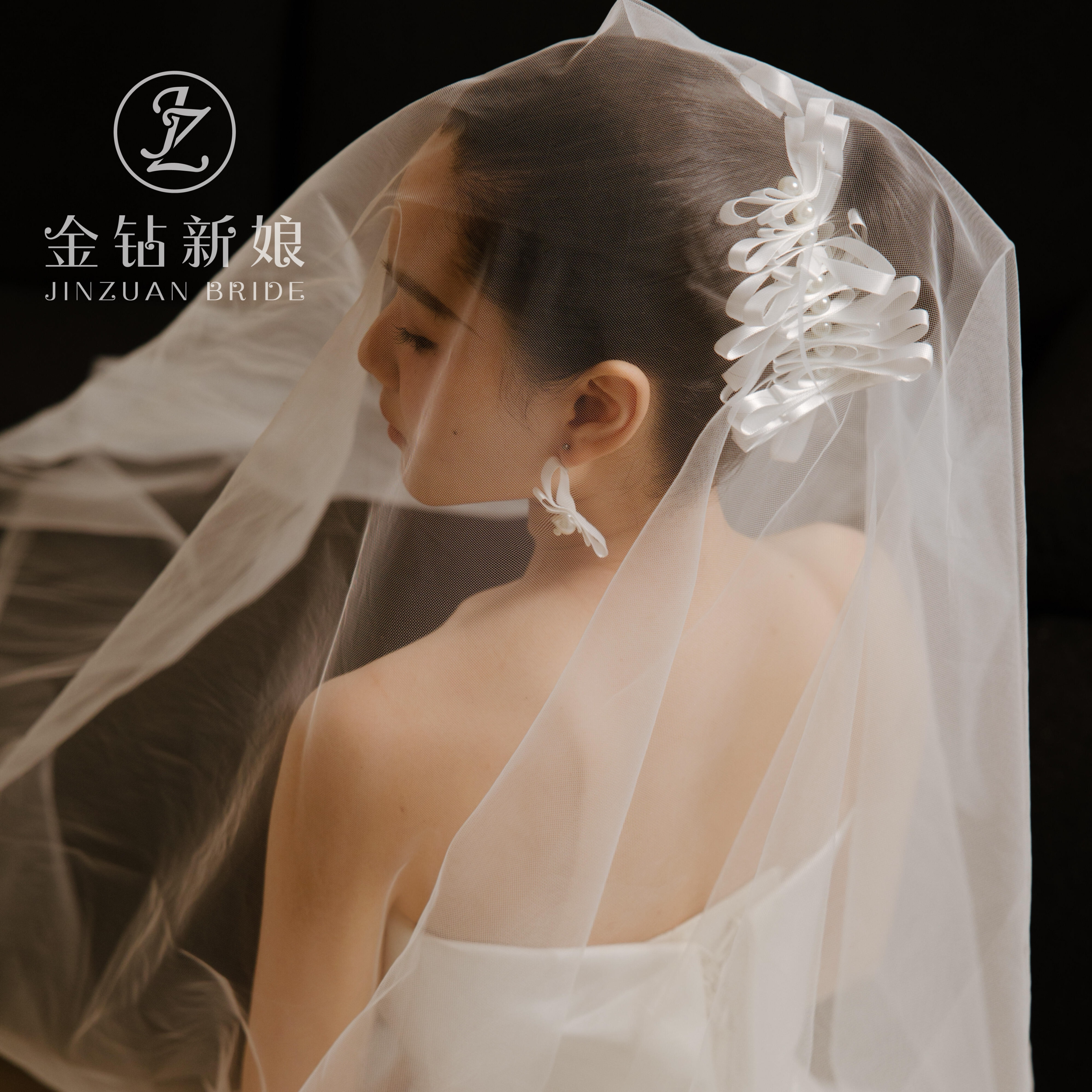 2026新款法式缎面蝴蝶结新娘头饰简约缎带珍珠韩式跟妆写真发饰女
