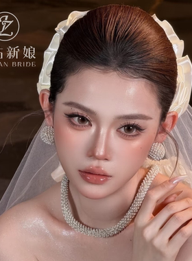 2026新款新娘头饰法式缎面发圈头纱发饰套装韩式婚礼跟妆造型配饰
