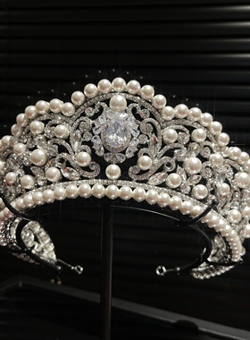 金钻新娘ETE珍珠皇冠头饰女水钻高级结婚大气轻奢公主冠百搭精致