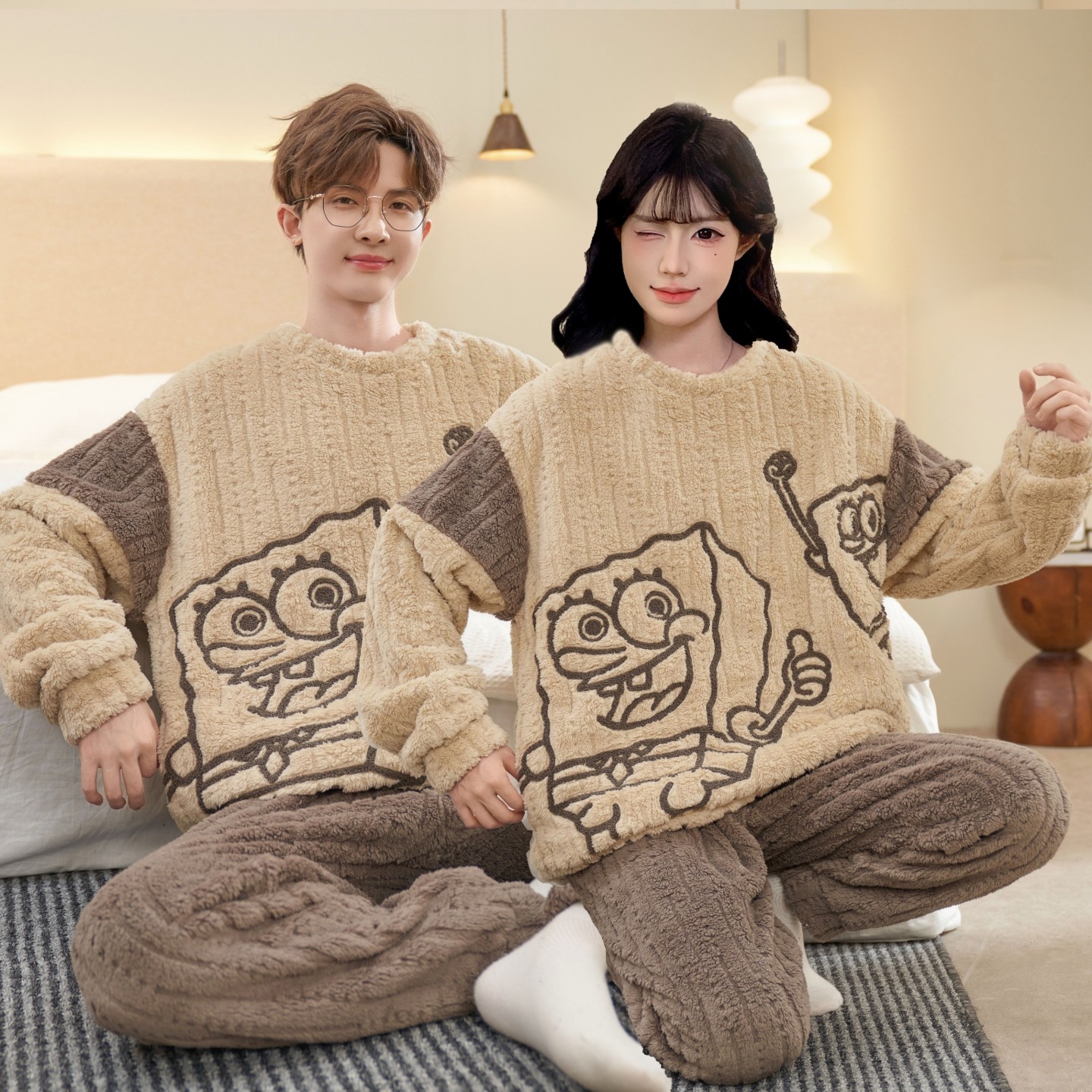 2套价 珊瑚绒情侣睡衣女秋冬季可爱大码青少年男士家居服套装外穿,女士内衣/男士内衣/家居服,睡衣/家居服套装,淘宝优惠券,粉丝福利购,淘宝优惠卷
