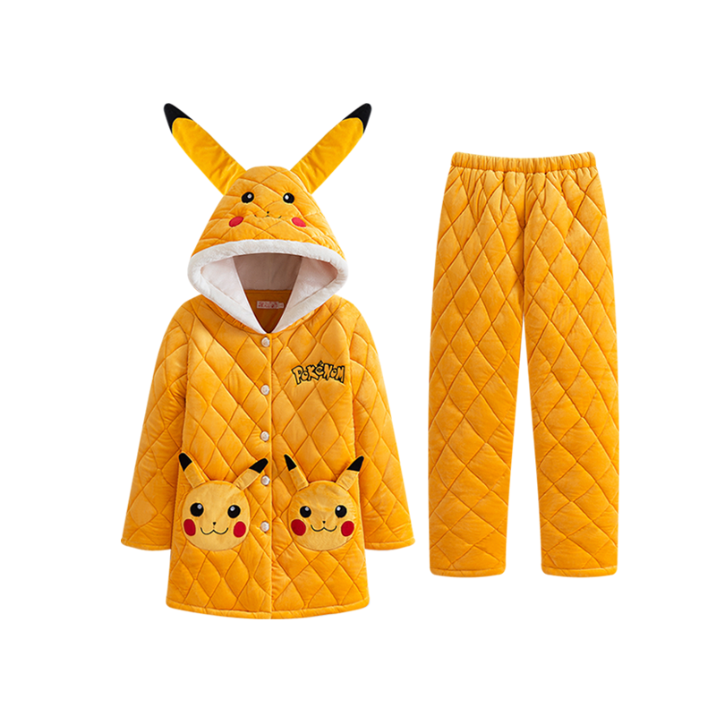 三层珊瑚绒夹棉卡通保暖家居服