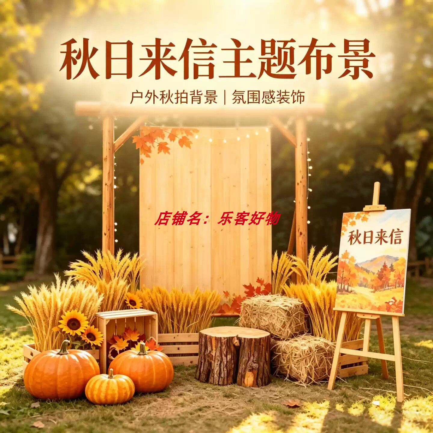 秋季丰收主题落地美陈木框拱门南瓜麦穗草堆商场秋天活动打卡道具