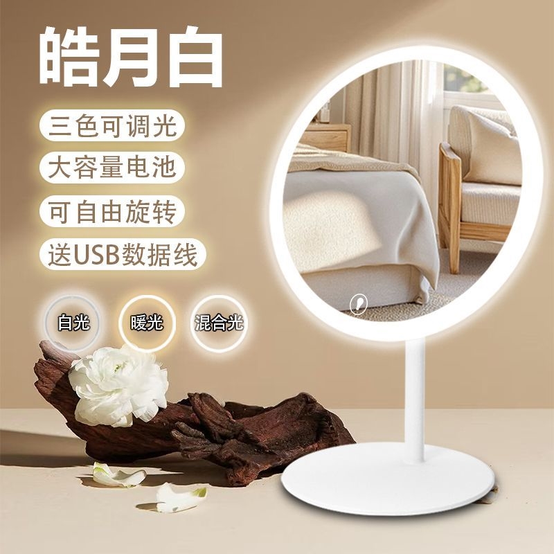 化妆镜带灯led化妆镜家用带灯只能美妆宿舍网红欧式补光镜充电