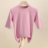 圆领女士t恤韩版 纯色减龄中袖 上衣弹力修身 2025早春新款 打底衫 潮