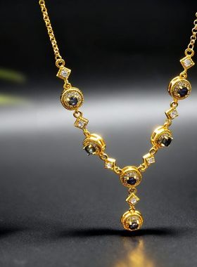 天然宝石蓝色一体项链女时尚高级