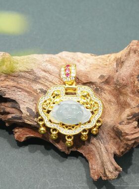 天然缅甸翡翠A货平安锁项链新款转运铃铛设计多样性发其一9058