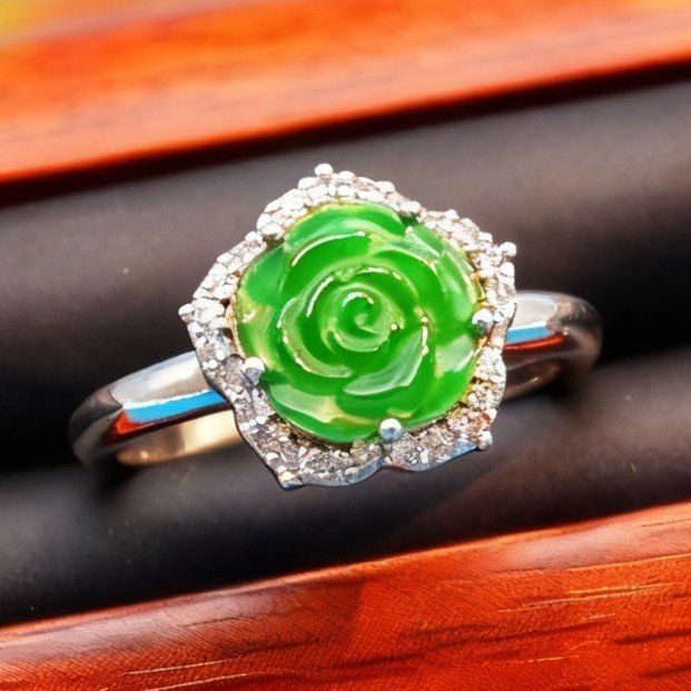 9278天然货翡翠玫瑰花戒指花朵