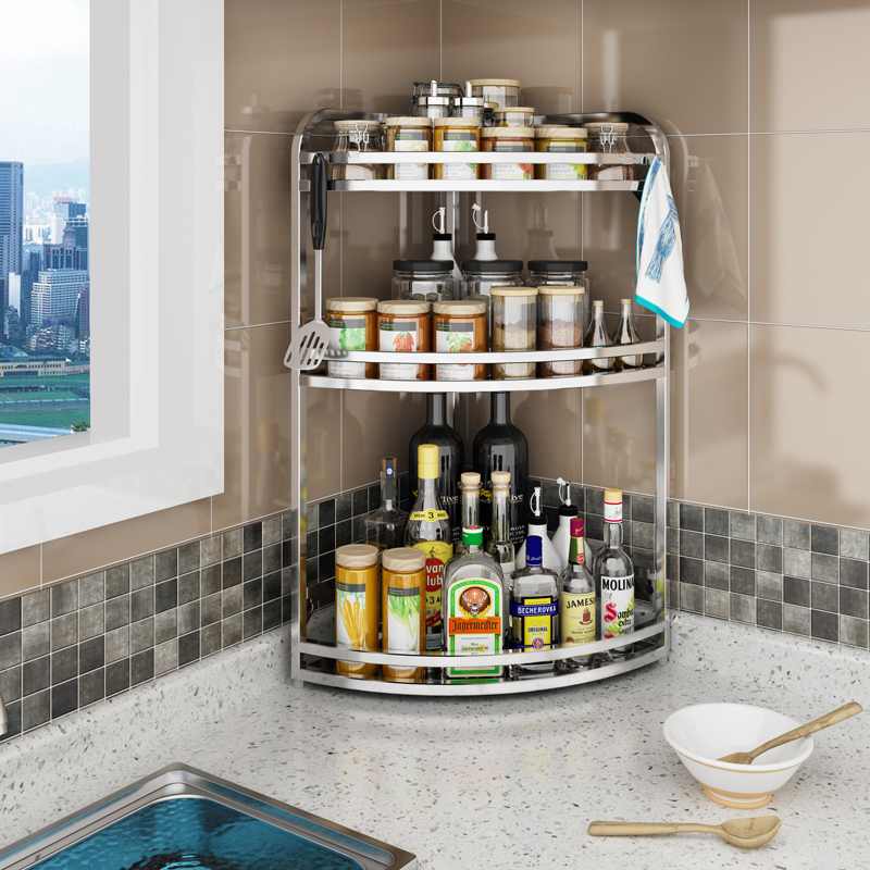 不锈钢转角置物架扇形调料调味架三角架厨房用品收纳神器锅台面上