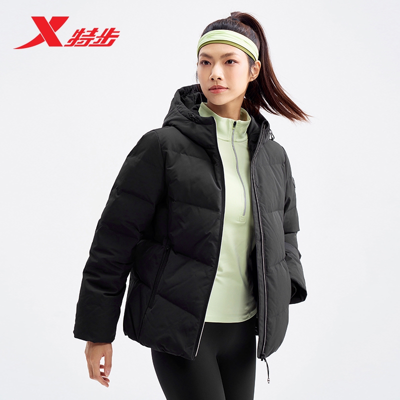 特步连帽羽绒服女2024冬季新款运动防风保暖时尚外套976428190132