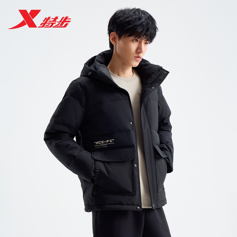 特步羽绒服男款2024冬季新款加厚保暖工装连帽外套976429190245图片