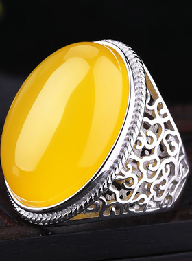 新S925纯银戒指空托男镶嵌绿松石