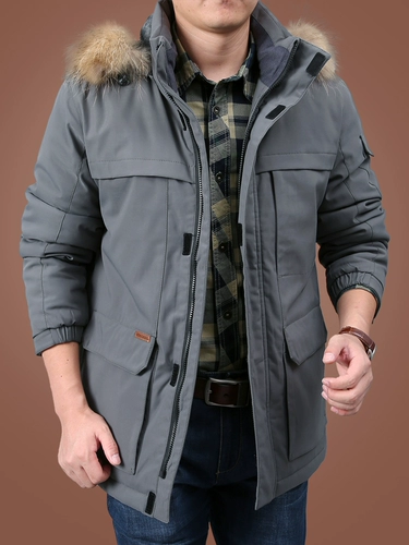 Куртка, демисезонный утепленный длинный пуховик с капюшоном, для среднего возраста, средней длины