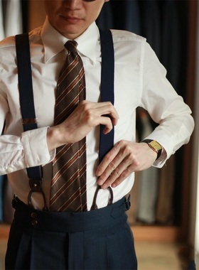 英伦复古男士钮扣款衬衫背带夹扣西裤吊裤带肩带纽扣款式成人弹力