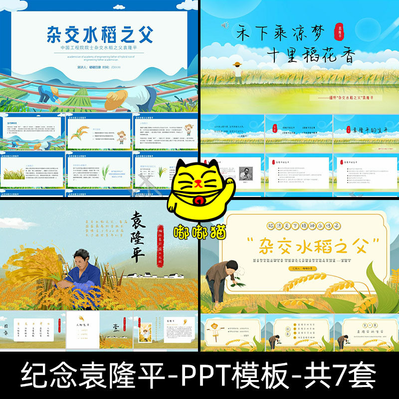 纪念袁隆平ppt模板 杂交水稻之父介绍我心中的英雄成品课件幻灯片