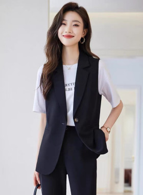 韩版马甲女春夏季中长款2025新款通勤小众西装背心百搭无袖外套女