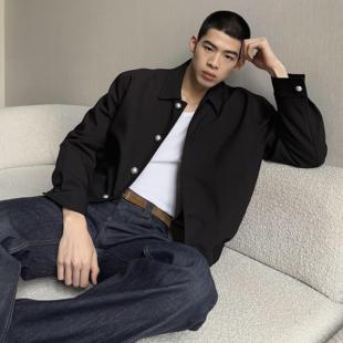 weave 黑色廓形感珍珠扣夹克 秋冬高级时髦感TR面料 内里羽绒充绒