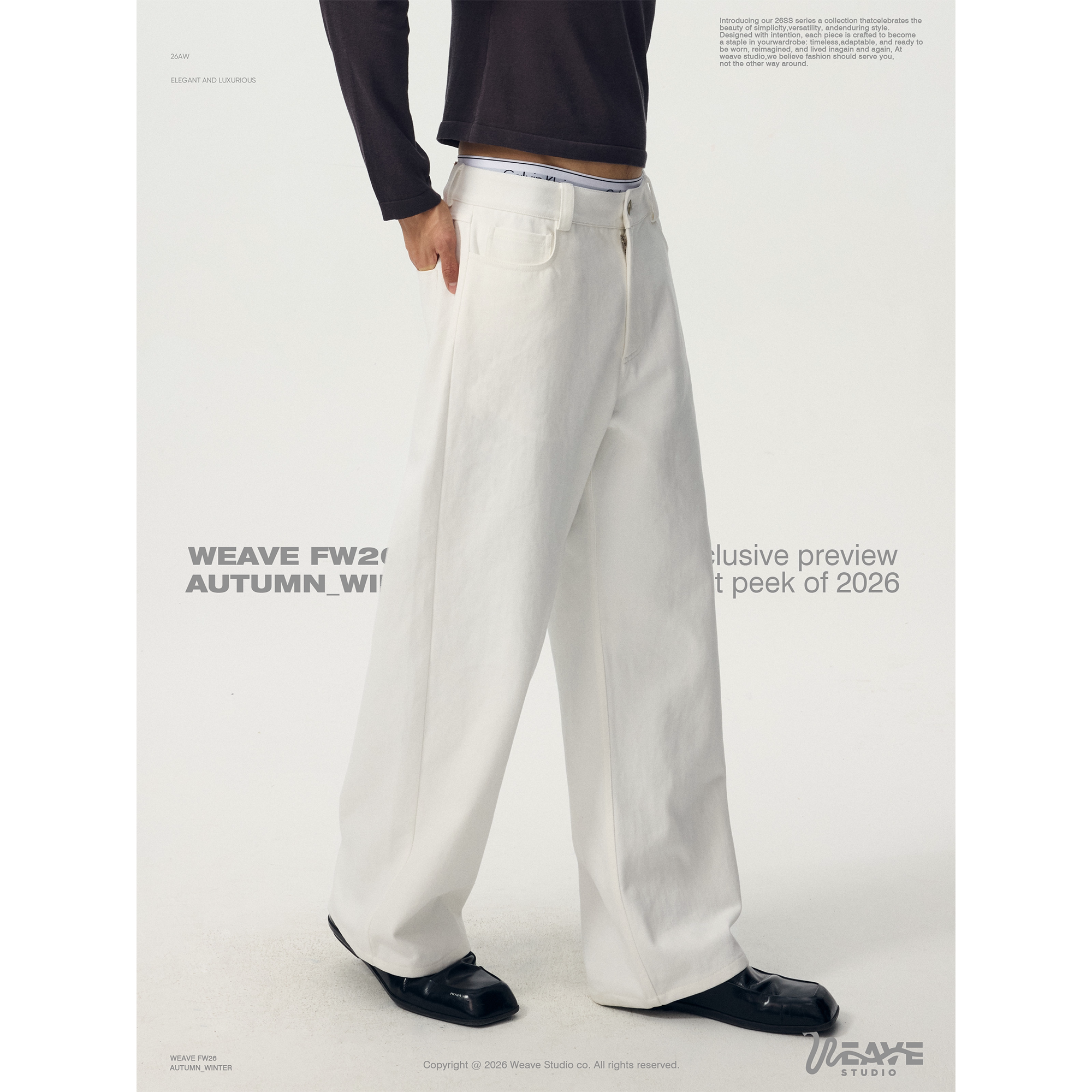 weave 经典再现 复古水洗白色直筒牛仔裤男重磅百搭宽松休闲长裤