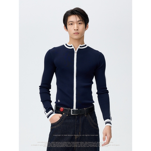 清爽冰感立领拉链针织毛衣开衫 藏青色百搭修身 复古学院派 weave