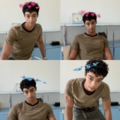 t恤男撞色复古百搭短上衣 军绿色印花v领短袖 现货 weave