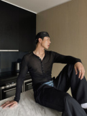 weave 打底男女 显瘦摩登设计感V领polo长袖 闭眼入系列 黑色修身