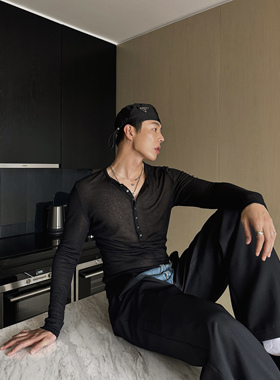 weave 闭眼入系列 黑色修身显瘦摩登设计感V领polo长袖打底男女