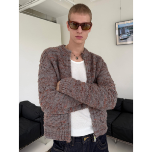 毛衣外套撞色双头拉链针织衫 咖色羊毛混纺开衫 weave 男 现货